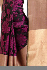 Chandrakala Women's Black Banarasi Cotton Silk Saree