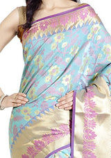 Chandrakala Women's Banarasi Silk Saree(Blue)