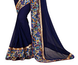 Livie Women's Georgette Sarees Party Wear/Fancy Georgette Sarees/Printed Georgette Sarees - Indigo Blue