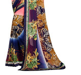Oomph! Women's Georgette Sarees Party Wear/Fancy Georgette Sarees/Printed Georgette Sarees - Punch Pink &amp; Navy Blue