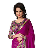 Oomph! Georgette Saree With Printed Skirt and Plain Pallu (Half and half Magenta)