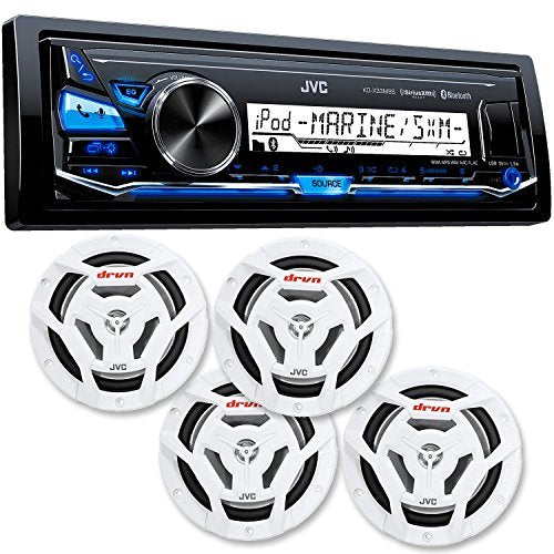 JVC KD-X33MBS Mechless Bluetooth Marine Radio and two pairs of CS-DR6201MW 6.5