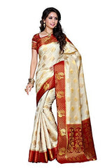 Mimosa Women's Traditional Art Silk Saree Kanjivaram Style With Blouse Color:Off White(3301-200-HWT-MRN )