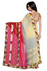 Sourbh Women's Georgette Saree (258_Beige,Red)