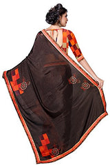 Oomph! Women's Georgette Sarees Party Wear/Fancy Georgette Sarees/Printed Georgette Sarees - Chocolate Brown &amp; Scarlet