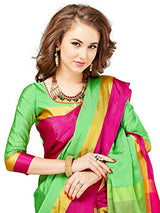 Glory Sarees Women's Poly Cotton Ethnic Wear Saree (jari107_green and pink)