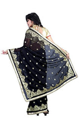 B Bella Creation Women's Georgette Saree (BLACK_C_PALLU01_Black_Free size)