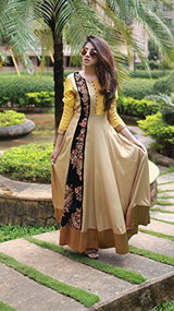 Royal Export Women's Cotton Beige Semistithed Anarkali Suit