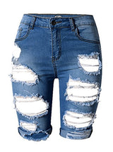 Olrain Womens High Waist Ripped Hole Washed Distressed Short Jeans (48=US 16, Blue)
