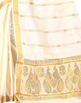 e-VASTRAM Women Kerala Kasavu Zari Rich Pallu Saree (KRPPEA, Beige)