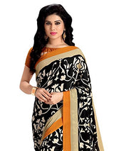 Kanchnar Women's Beige and Black Crepe Printed Casual Wear Saree,Traditional Wear Gift to Wife,Mom,Sister,Friend