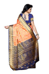 Mimosa Women's Traditional Art Silk Saree Kanjivaram Style With Blouse Color:Peach(3300-225-PCH-NVY )