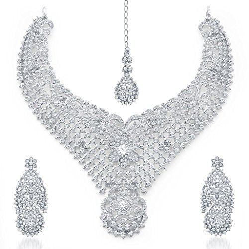 Sukkhi Fabulous Rhodium Plated AD Necklace Set for Women