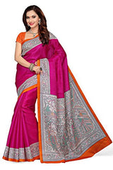 Rani Saahiba Madhubani Printed Art Bhagalpuri Silk Saree(SKR1759_Pink - Orange)