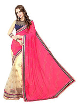 Panchratna Women'S Pink and Cream georegette ethnic saree with blouse piece material...