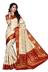 Mimosa Women's Traditional Art Silk Saree Kanjivaram Style With Blouse Color:Off White(3301-200-HWT-MRN )