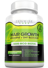 Hair Growth Vitamins Supplement - 5000mcg of Biotin & DHT Blocker for Hair Loss and Baldness - Contains Vitamins That Stimulate Hair Growth & Shine for Men and Women - 120 Pills for 2 Month Supply
