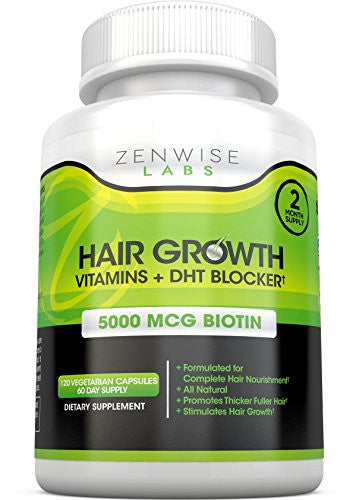 Hair Growth Vitamins Supplement - 5000mcg of Biotin & DHT Blocker for Hair Loss and Baldness - Contains Vitamins That Stimulate Hair Growth & Shine for Men and Women - 120 Pills for 2 Month Supply