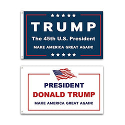 2 Pack -- 3x5ft Commemorative Trump Flag -- Presidental Inauguration Donald Trump -- The 45th U.S. President -- White+Blue -- MAKE AMERICA GREAT AGAIN!!!