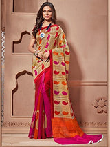 EthnicJunction Women's Cotton Silk Saree With Blouse (Multicolor,EJ1131-3031)