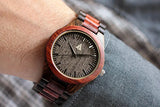 Treehut Men's Rosewood and Ebony Wooden Watch with All Wood Strap Quartz Analog with Quality Miyota Movement and Stainless Steel Tri-Fold Clasp with Push Buttons
