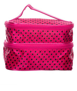 Di Grazia Pink Double Decker Cosmetics Storage Bag With Mirror