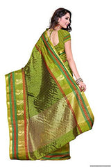 Mimosa Women's Traditional Art Silk Saree Kanchipuram ikkat style, color :Olive(3232-191-OLIV)