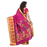 Varkala Big Border Art Silk Saree, Pink- Violet