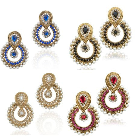 Dancing Girl 4 Colour Combo Pearl Earring : White, Black, Blue, Pink Baea0332C4 For Women