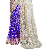 Sareeshop Women's Georgette Saree (ZOYABLUE-01_White And Blue_Free Size)