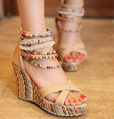 Getmorebeauty Women's Wedge Sandals Pearls Across The Top Platform High Heels 9 B(M) US