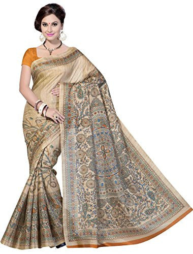Rani Saahiba Madhubani Printed Art Silk Saree (Beige_SKR1055)...