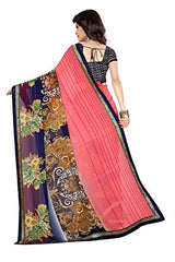 Oomph! Women's Georgette Sarees Party Wear/Fancy Georgette Sarees/Printed Georgette Sarees - Punch Pink &amp; Navy Blue