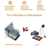 Charging Station, Roukos 10 Ports USB Dock with Build-in Patented Retractable Charging Cables for iPhone, Android Phone, Tablet, iPad, Kindle (2017 Version - Black)