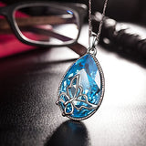 Brilla Christmas Gift Pendant Necklace Women Fashion Jewelry 'Butterfly Dream' Teardrop Swarovski Elements Crysta Ocean Blue