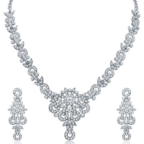 Sukkhi Classy Rhodium plated AD Stone Necklace Set for Women
