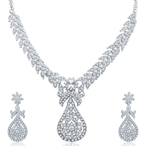 Sukkhi Pleasing Rhodium plated AD Stone Necklace Set for Women