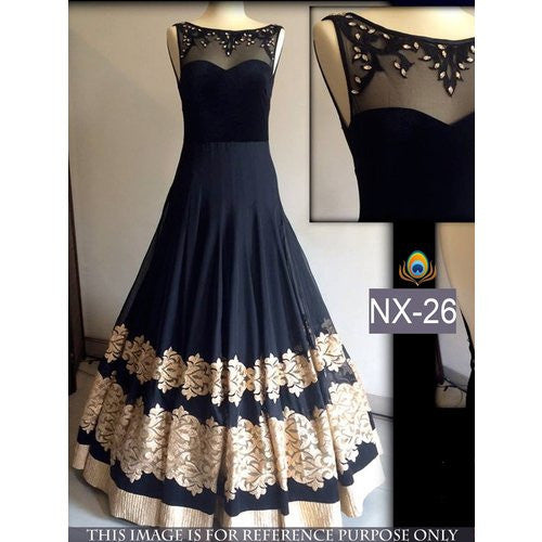 Royal Export Women's Black Georgette Anarkali Semi-Stitched Gown