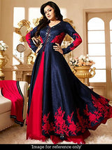 Royal Export Women's Bangalori Blue and Red Anarkali Semi-Stitched Salwar Suit