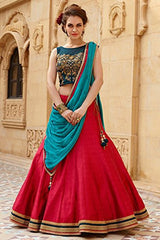 Royal Export Women's Bangalori Silk Red Anarkali Lehenga Choli...