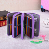 Imported 4 Layers Capacity Pencil Pen Case Travel Brush Makeup Storage Bag Purple