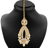 Sukkhi Gold Plated Australian Diamond Choker Necklace With Drop Earring &amp; Mangtika For Women