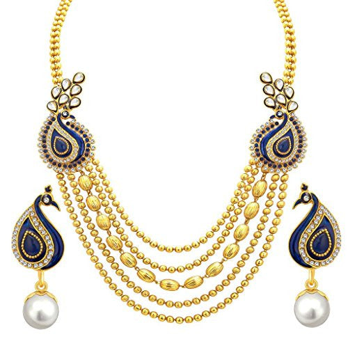 Sukkhi Sublime Five String Peacock Gold Plated Necklace Set For Women