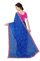 Oomph! Women's Chiffon Saree (liril_gtj1001b_Indigo Blue &amp; Magenta_Free Size)