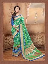 EthnicJunction Women's Cotton Silk Saree With Blouse(Green,EJ1148_2040)