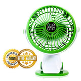 Powerful Clip On Fan ClipGrip With a Lifetime Guaranty, Battery Operated Portable & Rechargeable, White Noise Option, Great For The Car, Desk, Stroller & The Beach For The Best Cooling Effect. Green