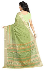 Rani Saahiba Printed Gadhwal Cotton Zari Border Saree(SKR1402_Green)