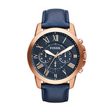 Fossil Men's FS4835 Grant Chronograph Leather Watch-Rose Gold-Tone and Blue