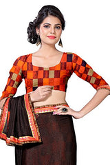Oomph! Women's Georgette Sarees Party Wear/Fancy Georgette Sarees/Printed Georgette Sarees - Chocolate Brown &amp; Scarlet