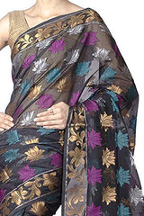 Chandrakala Women's Banarasi Cotton Silk Saree(Black)